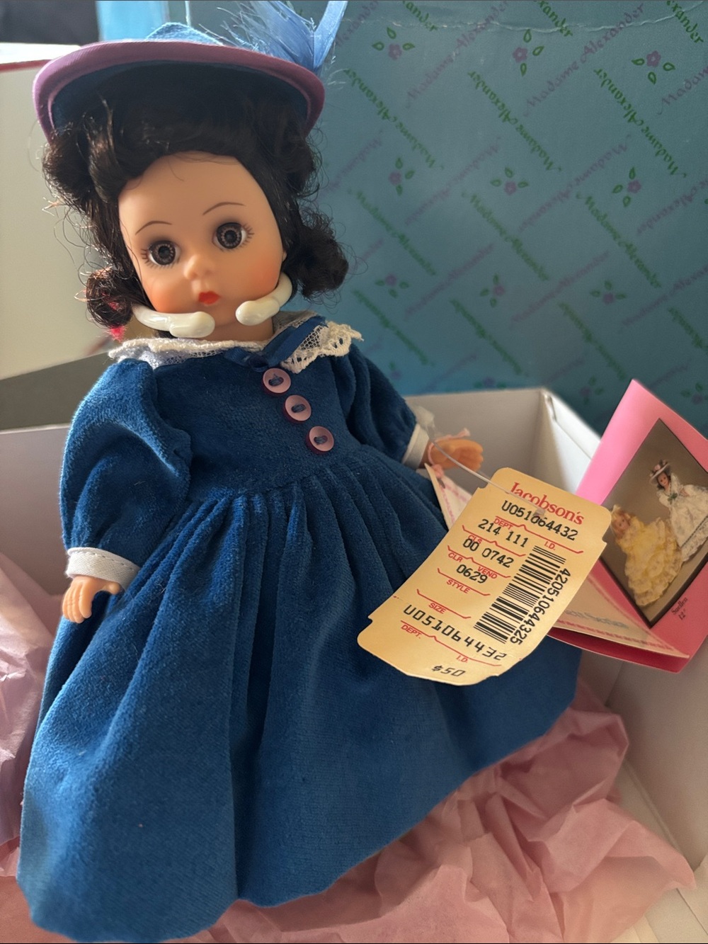 Vintage Madame Alexander Velvet Blue Dress Doll with Black Boots Collectible